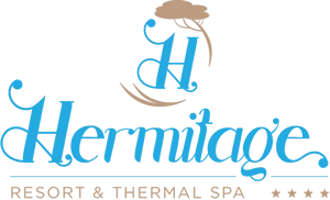 Logo di Hermitage Resort & Thermal Spa con design elegante e stelle.